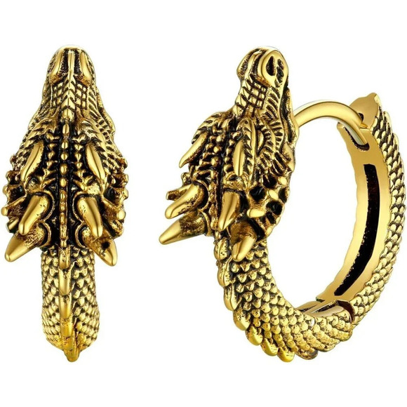 Women Hypoallergenic Stainless Steel Stud Huggie Personalized Dragon  Earrings - Picture 2 of 9